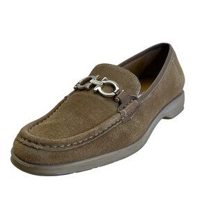 Salvatore Ferragamo Women’s Tan Suede Loafers With Gold Buckle Size 7.5B